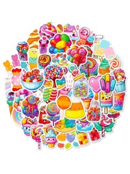 50入組彩色棒棒糖可愛卡通糖果貼紙,冰淇淋甜點造型貼紙小禮物,diy裝飾材料防水貼紙