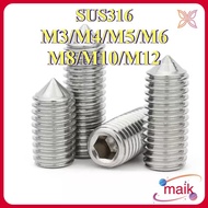 Hex Socket Cone Tip Headless Grub Screw Allen Key Set Bolt Skru Elenkey Alenkey Elenki SUS 316 M3/M4
