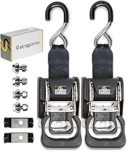 Strapinno Stainless Steel S Hook Transom Retractable Ratchet Straps 1 7/8 in x 4 ft, Breaking Streng
