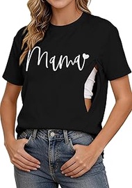 Breastfeeding Shirts for Women Zipper Nursing Tees Tops Letter Print Maternity Shirts Causal Nursing