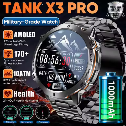 New TANK X3 Pro 1000mAh Big Battery Smart Watch Men 10ATM&IP69K Altimeter Barometer Compass Military