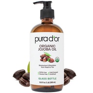 PURA D'OR 16.9 Oz Organic Jojoba Oil (GLASS BOTTLE) USDA Certified - 100% Pure & Natural Moisturizer