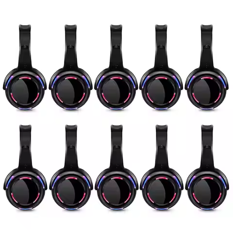 Silent Disco LED 10 Headphones Package Including 200m Distance Transmitter - RF Wireless For Party D