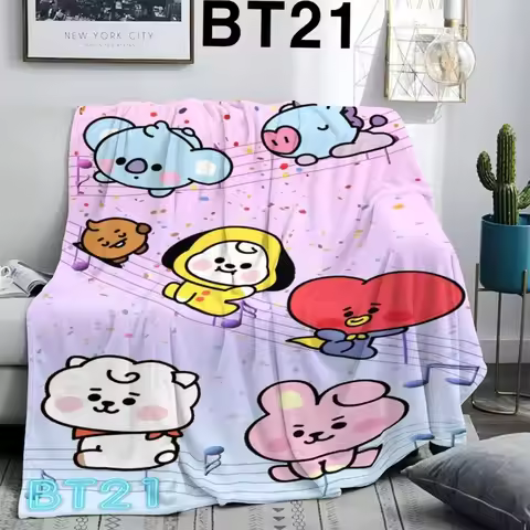 New Cute BT21 Merchandise Blanket Cartoon Flannel Throw Creative Fashion Girls' Dorm Nap Blanket Mul