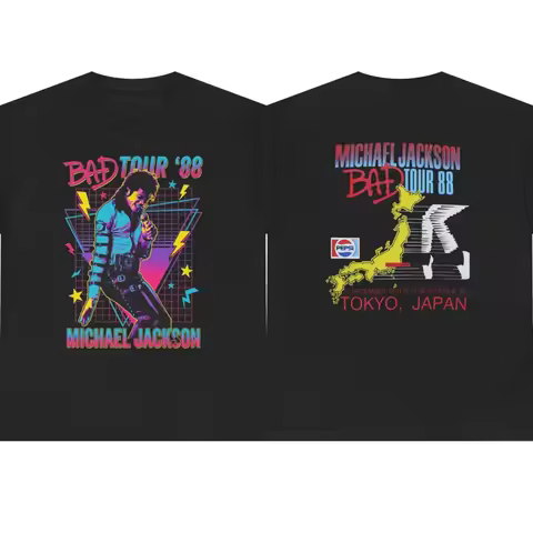 2026Summer Men Women Bad Tour '88 Michael Jackson Tee Retro 80s Concert Japan Design Y2k High-Qualit