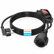 European Male to Female Power Extension Cord with Switch AC Power Cable 2m Extension Cable 250V 16A