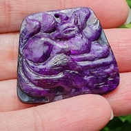 天然高品皇家紫舒俱来玉化料雕刻件吊坠❤Natural High Grade Translucent Sugilite Royal Purple Carved Pendant