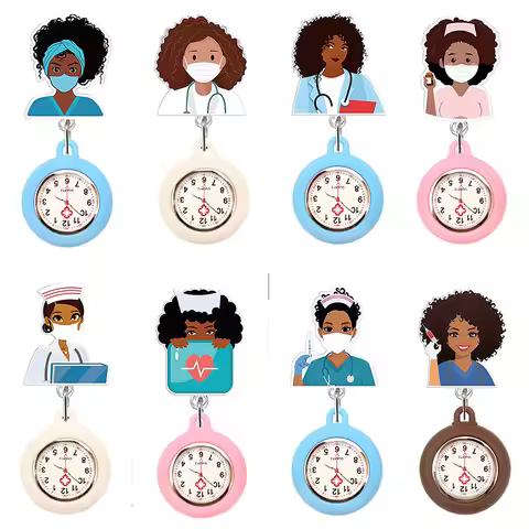 10 Colors Acrylic Black Nurse Retractable Nurse Doctor FOB Pocket Watches Alligator Clip Hang Medici