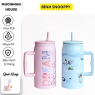 Snoopy thermos water bottle 1500ml with handle, keeps hot and cold for 4-6 hours, free + cleaning br