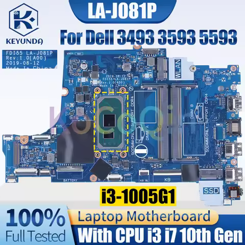 FDI55 LA-J081P For Dell 3493 3593 559 5770 Notebook Mainboard i3-1005G1 i5 i7-1065G7 052X6W 004C38 L