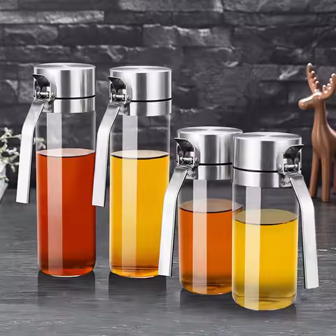 Leakproof High Borosilie Glass Oil Bottle with Stainless Steel 304 Cap Kitchen Soy Sauce Vinegar Sea