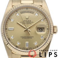 勞力士星期日曆型腕錶 10P 鑲鑽星期日曆型 18238A(X)，附錶盒、保固卡、國際服務保固卡，K18YG 男士腕錶，香檳色顏色，1991 年，成色極佳 [二手]