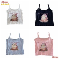 SIRENUZV Sleeveless Top, Gentle Sweet Tank Top, Cute  Rabbit Print Graphic Causal Cropped Top Women