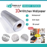 RA Malaysia In Stock 10M Kitchen Oil-proof Wallpaper Aluminum Foil Waterproof Stickers Kitchen DIY Adhesive Wall Paper Sticker Oil Proof   Stickers for Dinding Kitchen Wallpaper Stove Cabinet Wall Sticker Dapur Deko Penghadang Dapur