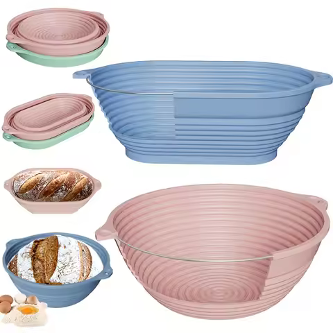 Round or Oval Silicone Bread Build-in Steel Wire Dough Fermentation Basket High Temperature Resistan