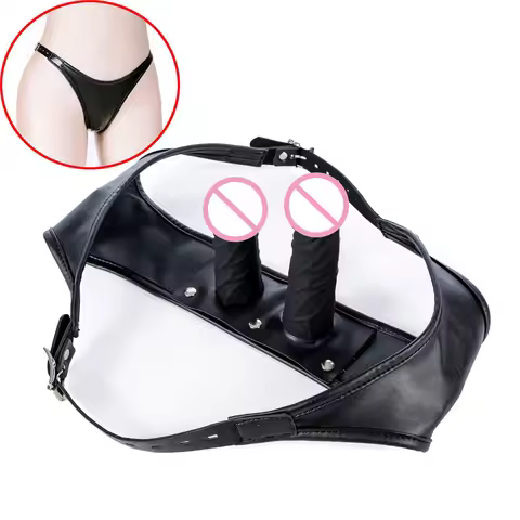 Leather Strapon Harness Panties Strap On Silicone Double Dildo Anal Butt Plug For Women Lesbian Mast