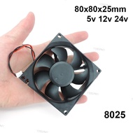 2pin dc 80mm 80X80X25MM Cooling Fan 8cm 5V/12V/24V DC Brushless Cooling Cooler Fan 8025 Sleeve oil B