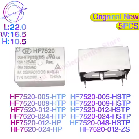 5PCS/lot HF7520 -005/009/012/024-HTP HSTP HP DC 5V 9V 12V 24V 48V 4PIN 16A Relays HF7520-009-HTP HF7