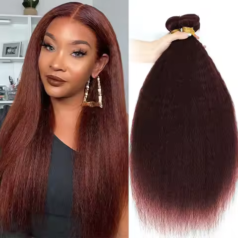 28 30 #33B Reddish Brown Kinky Straight Human Hair Bundle Deal Brazilian Human Hair Weave Hair Exten
