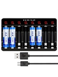 Cargador De Batería De 8 Bahías Aa Aaa C D Sc, Carga Usb De Alta Velocidad, Ranura Independiente, Cargador De Batería Doméstico De 8 Ranuras Para Baterías Recargables Ni-mh Ni-cd Con Función De Detección Sin Adaptador