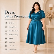 Party Dress Luxury Balloon Sleeve BeltWanita REALPICT Premium Sateen Material 777 - EC86