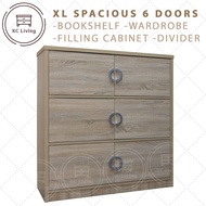 [KCL] Jumbo XL Spacious 6 Doors Book Shelf / Wardrobe / Filling Cabinet / Divider / Wood Colour / Almari Buku / Almari Baju / Almari File / Warna Kayu