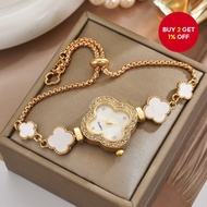 Trendy Four Leaf Clover Imitation Diamond Easy Pull Bracelet Watch for Schoolgirls Daily Wear Class 