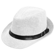 Women Men Fedora Cap grass Style Packable Travel Sun Summer Hat, White