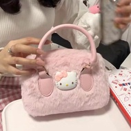 Hellokitty Female Bag 2024 Furry Handbag Niche Texture Fashionable All-Match Shoulder Messenger Bag 