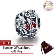 BAMOER Free Shpping October 925 Sterling Silver Fashion Red Ladybug Flower Wonderland Cubic Zircon C