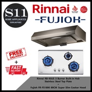 Rinnai RB-93US 3 Burner Built-In Hob Stainless Steel Top Plate + Fujioh FR-FS1890 89CM Super Slim Cooker Hood BUNDLE DEAL - FREE DELIVERY