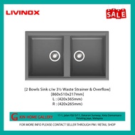 LIVINOX Milan 822B Granite Sink 2 Bowls Sink 3½ Waste Strainer & Overflow