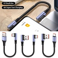 Outtply 15cm/30cm 6A 100W Fast Charging Short Cable 90 Elbow USB A to Type C Cable For Power Bank US