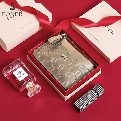 FOXER Cowhide Leather Women's Short Wallet Fashion Personalized Card Holder Lady Printed Coin Money 