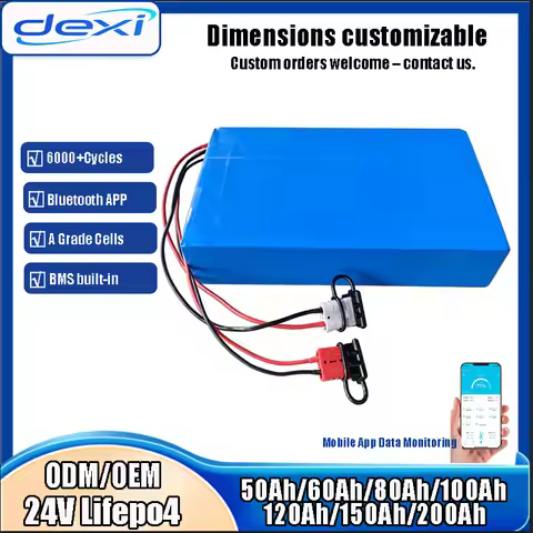24V 200Ah LiFePO4 Battery 24V 100Ah 150Ah 120Ah 80Ah 60Ah 50Ah Lithium Battery Grade A Cells for RV