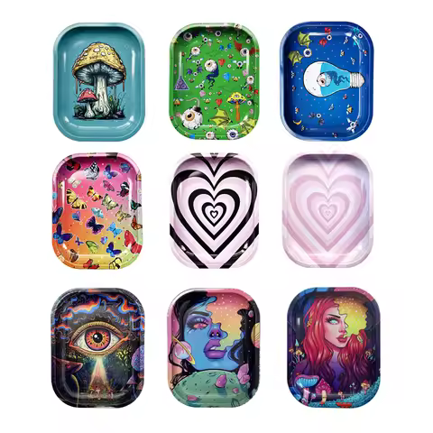 Tobacco Metal Rolling Tray Smoking Accessories Various Patterns Sundries Storage Container 18*14cm C