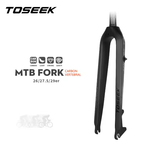 TOSEEK MTB Fork Full Carbon Fiber Bike Front Fork 26/27.5/29" Rigid Bicycle Fork Straight Tube 560g 