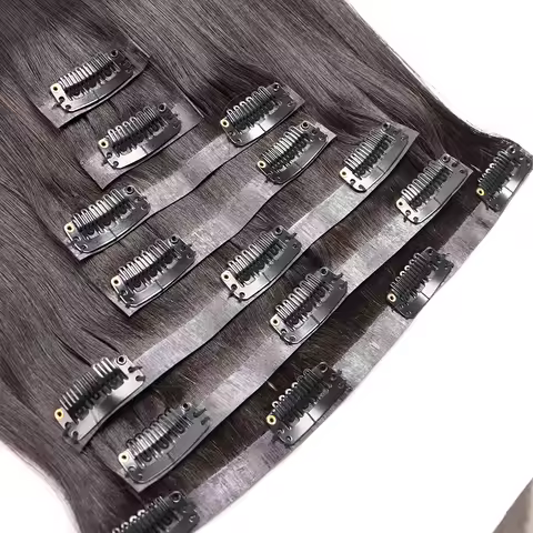 SWANEE Clip In Hair Extension 100% Remy Human Hair Natural Black 100Grams Clip-On HairPiece Full Hea