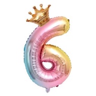 全城熱賣 - 王冠數字生日裝飾氣球【32吋漸變色 數字6金色小皇冠】 #03 T801008709
