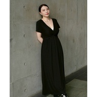 BB CHUBBY 2 Colors Large Size Knotted Chest Pad One-Piece Dress Casual Cotton Long Ocean Sexy V-Neck