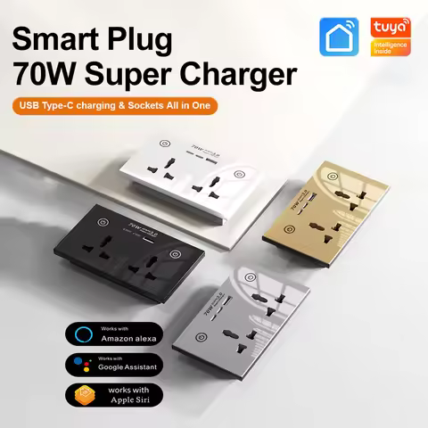WiFi Zigbee Smart Switch Tuya USB Type C PD 70W Wall Socket UK Plug Outlet Touch Wireless Remote by 