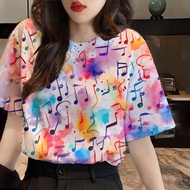เสื้อสงกรานต์2568 เสื้อลายดอก แฟชั่นสบาย รูปแบบสายรุ้งแฟชั่นพิมพ์เสื้อยืดสำหรับสุภาพสตรี วันหยุดสุดส