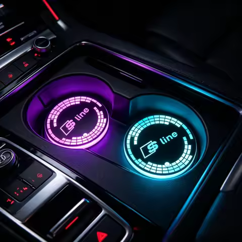 7 Color USB Charging Car Led Luminous Car Water Cup Coaster for Audi Sline Quattro Q5 Q3 RS S3 S4 S5