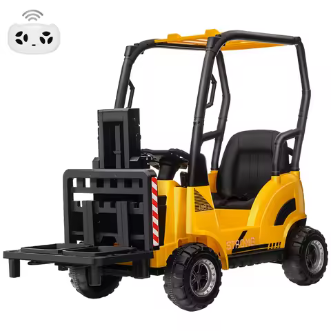 12V Kids Ride on Forklift Car with Tent, Electric Ride On Construction Car with Remote Control, Lift