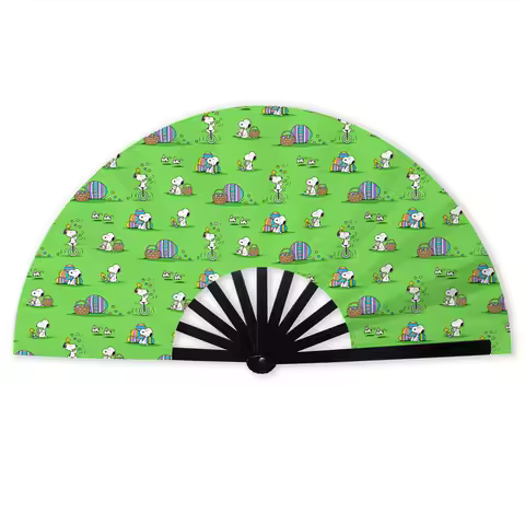 Easter Eggs Snoopy Woodstock Cartoon Beagle Stylish Hand Fan Men Printed Polyester Fan Vintage For D
