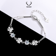 Lắc tay nữ THE SKY vòng tay 3 cỏ 4 lá dây dày đính đá Ziconia đem lại may mắn LT31