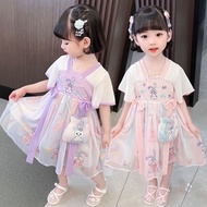 Girls Hanfu Girls' Hanfu Girls' Hanfu Ready stock Girls' Hanfu 2023 Spring Middle Small Children's Costume Embroidered Tang Suit Girl Baby Retro Chinese Style Chiffon Dress