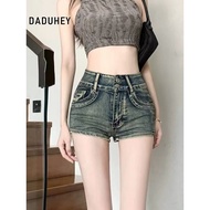 DaDuHey Women's American Retro Hot Girl Denim Shorts Small High Waist Slimming Sheath Hot Pants