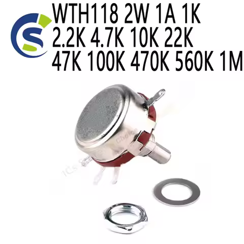 2pcs Potentiometer 470R Round Shaft Carbon Rotary Taper Potentiometer WTH118 2W 1A 1K 2.2K 4.7K 10K 