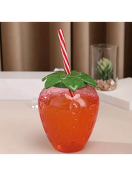 1個兒童塑膠果汁杯,水果飲料設計,發光,可拋棄,透明草莓杯